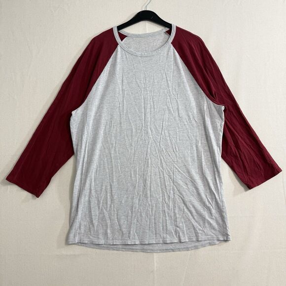 Lululemon Bodhi 3/4 sleeve Baseball T-Shirt Mens Gray Dark Red Oxblood Large - Picture 1 of 7